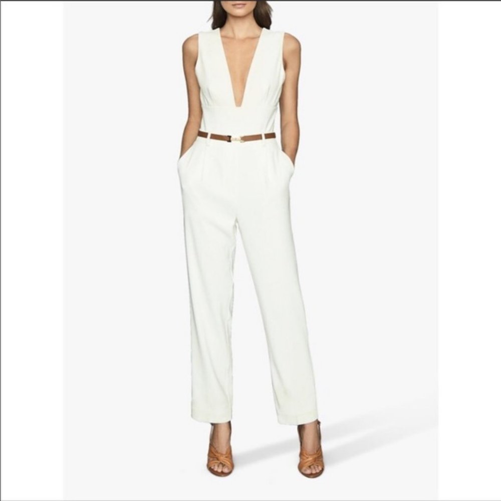 Reiss Lina Plunge Tapered Jumpsuit, White, Size 10, NWT